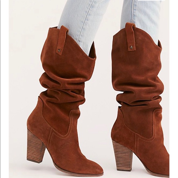 New! Free People slouchy tall heeled cowboy boots - Picture 5 of 8